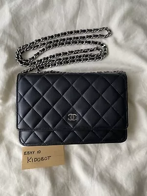 Chanel Wallet On Chain WOC Lambskin Black Silver Hardware Authentic • $3800