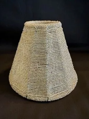 Beaded Lamp Shade 4  Vintage Fringed Mini White Uno No Thread Chandelier Light • $15.95