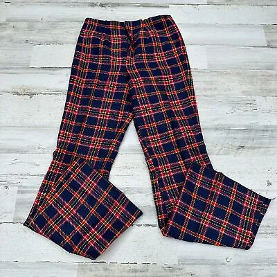 Vintage Custom Plaid Womens Casual Dress Pants Red Blue Checkered Cotton 26x31 • £24.11