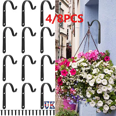 8PC Heavy Duty Metal Hanging Basket Brackets Garden Plant Hanger Hook Wall Decor • £5.89