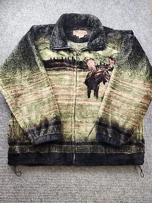 Vintage Bear Ridge Outfitters All Over Print Nature Moose Fleece Jacket Size XL • $59.90