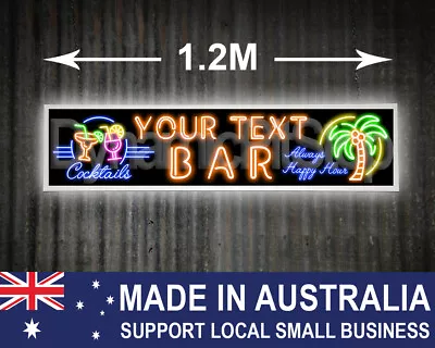Large Cocktail Bar Illuminated Neon Led Lightbox Personalised Australian Made • $259