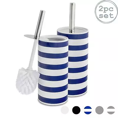 Bathroom Toilet Brush & Standing Holder Ceramic Cleaning Set - Blue Stripe - X2 • £14