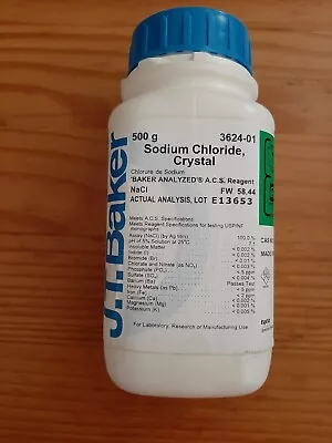 Sodium Chloride J. T. Baker 3624-01 500g Opened Bottle • $45