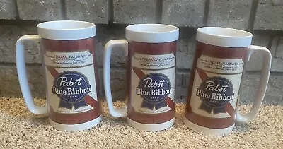 (3) Vintage Pabst Blue Ribbon  Beer Thermo-Serv Plastic Mugs Cup Stein 6.25” • $29.95