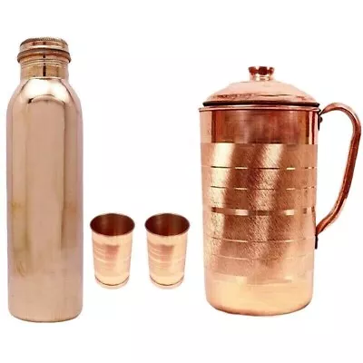 100% Pure Copper Jug Pitcher Glass Tumbler With Bottle Set For Health Benefits • $42.23