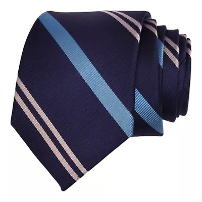 1901 Nordstrom Mens Slim Tie 100 Silk Navy Blue Stripe Narrow Dress Suit Necktie • $12.96