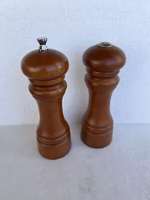 Mr Dudley Salt And Pepper Grinder Mill Vintage Set Wood 6 1/2” Tall • $14.99