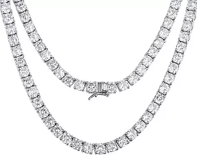 Tennis Necklace 18K White Gold Plated 5mm Round Cubic Zirconia 16'' • $15.99