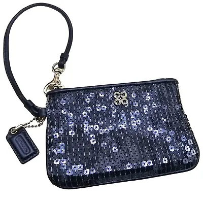 Coach Special Occasion Sequin Wristlet Midnight Blue Evening Bag Navy 46563 EUC • $19.99