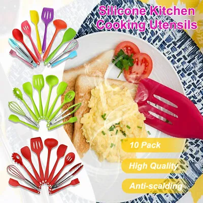 $38.99 • Buy Set Of 10 Silicone Utensils Set Silicone Cooking Kitchen Baking Cookware AU
