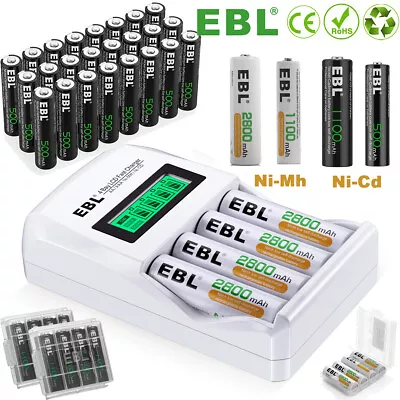 1100/2800mAh AA AAA NI-Cd/Ni-Mh Rechargeable Batteries / 4 Slot LCD Charger Lot • $34.99