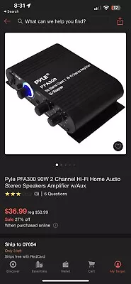 Pyle PFA300 Hi-Fi 2-Channel Stereo Class-T Amp (90 Watts) • $15