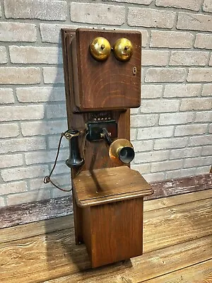 Antique Vintage Stromberg-carlson Oak Wood Double Box Hotel Wall Crank Telephone • $399.99
