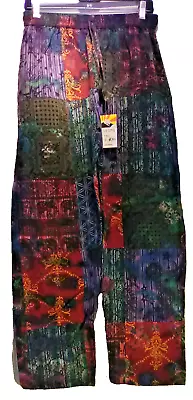 Patchwork Hippie Gypsy Cotton Trouser Yoga Festival Pants XLarge W/ 3 Pockets • $33.95