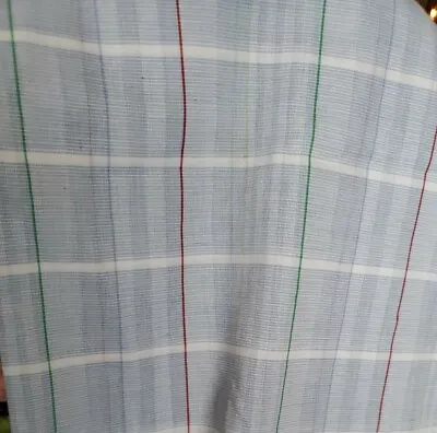 $8.50 • Buy Vintage Sewing Fabric Plaid Primary Pinstripe Light Blue Chambray 1ydx60 