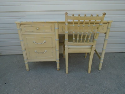 $499 • Buy Faux Bamboo Desk + Chair Thomasville Hollywood Regency Boho Allegro Cottage Boho