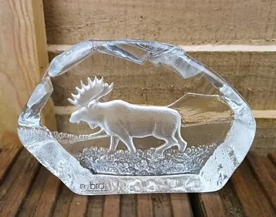 Nybro Sweden Reindeer Paperweight Etch Crystal Handmade Sculpture Mats Jonasson • £25