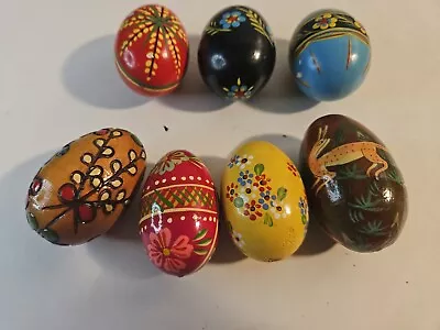 Vintage Hand Painted Wooden & Plaster?  Easter Eggs Lot Of 7 Decorative  • $12