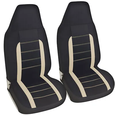 $33.34 • Buy  Pair Highback Bucket Seat Covers Black/Beige Polyester Fabric For Auto Car SUV 