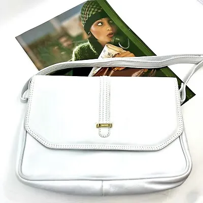 $160 • Buy Vintage OROTON White Leather Crossbody Bag - Adjustable Strap - C1980s
