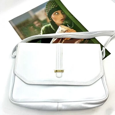 $160 • Buy Vintage OROTON White Leather Crossbody Bag - Adjustable Strap - C1980s