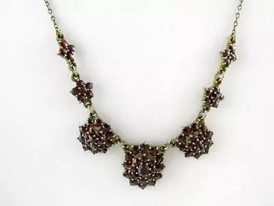 Antique Bohemian Rose Cut Garnet Gilded 800 Silver Drop Necklace 16.5 Inch 7.6g • $298.88