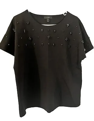 Women's J Crew Black Jeweled Blouse Size XL Pre-Owned • $22.40