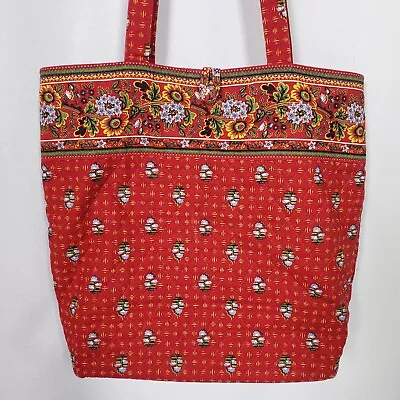 Vera Bradley Tote Bag Provincial Red Floral Carryall Loop Button Vintage Quilted • $19.97
