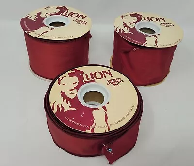 Lot 3 Spools Vintage Lion Brand Burgundy Moire Christmas Craft Ribbon Remnants • $29.99