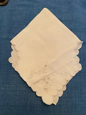 Vintage HOT ROLLS WHITE COTTON Basket Liner • $4.95