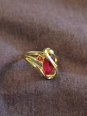 Marquise Cut Red Ruby Garnet  S Shape Ring Yellow Gold Tone Sz 7 • $6