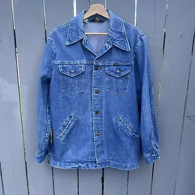 Vintage Wrangler Denim Jean Work Chore Jacket Blue Mens Large Made In USA • $49.88