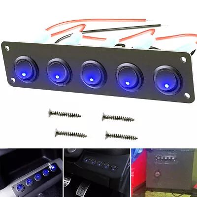 5 Gang Toggle Rocker Switch Panel 3-Pin On-Off Blue LED 12V Car Boat-Marine-RV • $10.59