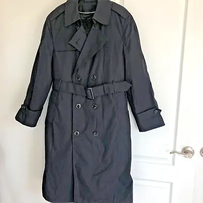 Men’s Army Trench Size 38S Black Military DSCP Garrison Coat Zip-Out Lining USA • $35.97