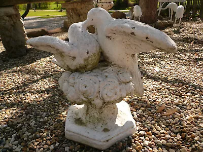Exquisite Very Weathered Worn Old White Kissing Doves Bird Bath Topper/statue • $179.50
