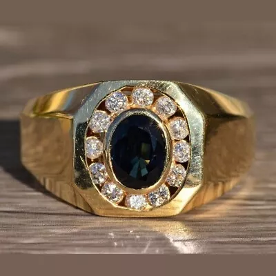 2.48 Ct Real Blue Sapphire & Diamond Men's Ring In 14K Real Yellow Gold • $1394.99