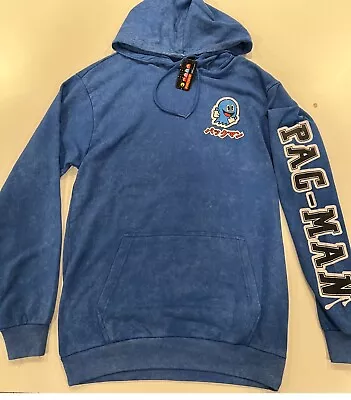 Vintage Pac-Man Hoodie Sweater Retro Mens M Blue Sweatshirt Gamer NEW • $34.99