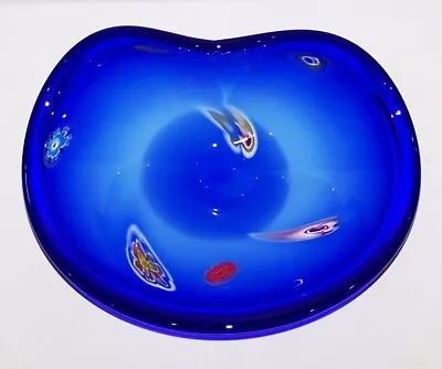 Lavorazione Arte Murano Italy Art Glass Cobalt Blue Millefiori 10  Freeform Bowl • $98.99