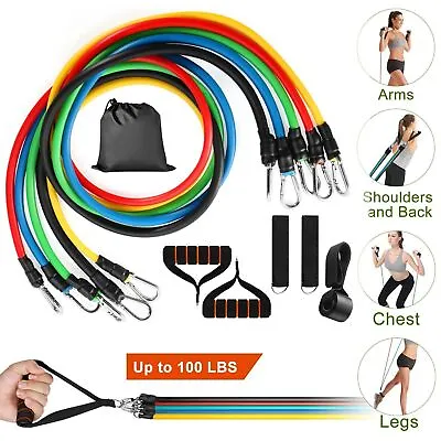 $18.99 • Buy 11pcs Resistance Band Set Yoga Stretch Abs Exercise Fitness Tube Workout Bands