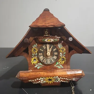 Vtg  German Wood Cuckoo Clock Floral Bird No Weights No Pendulum As Is 9 1/2 Gm • $132.18