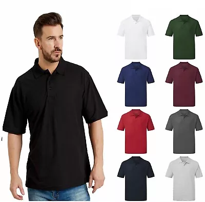 3 Packs Men's Work Polo Shirt Top Collar Triple Stitch Casual Everyday Plain Tee • £19.10