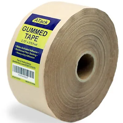 ATack Reinforced Gummed Kraft Paper Packing Tape 2.75 Inches X 375 Feet Wate... • $10.99