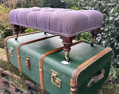 Traditional Purple Tweed Upholstered Footstool With Buttoned Detail • £85