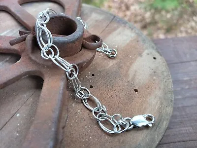 Vintage Sterling Silver Unisex Interlocking Double Link Bracelet Unique  • $21.99
