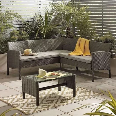 Lakewood Grey Rattan Garden Corner 5 Seater Furniture Sofa Table Lounge Set • £199