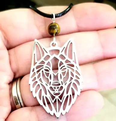 Wolf Necklace Tigers Eye Wolf Pendant Mens Necklace Unisex Jewelry Wolves Tribal • $29.95