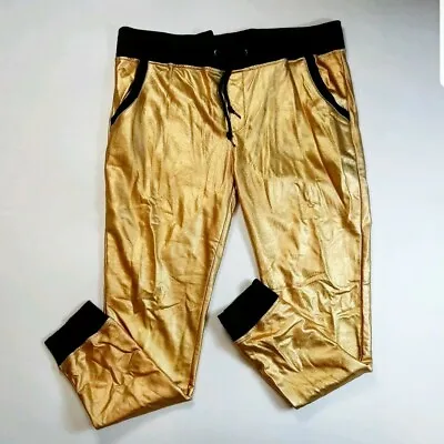 8732 100%authnetic Mens Drawstring Long Sweatpants Gold Shiny Material New  • $78