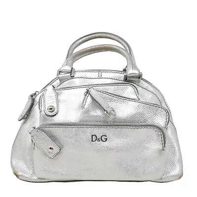 Dolce Gabbana Womens Purse Mindy Vtg Y2K Metallic Silver Leather Pocket Satchel • $225