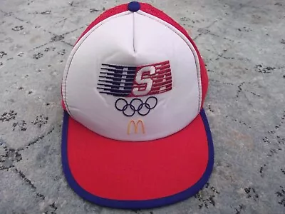 Vintage 1984 USA Olympics McDonalds Red White Blue Mesh Trucker Snapback Hat • $16